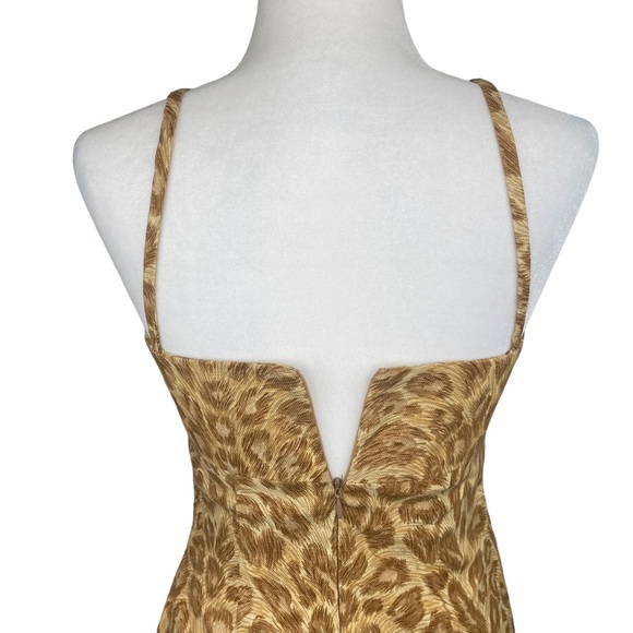 Leopard Animal Print Sleeveless Spaghetti Strap 90s Cotton Linen Dress - Picture 10 of 14